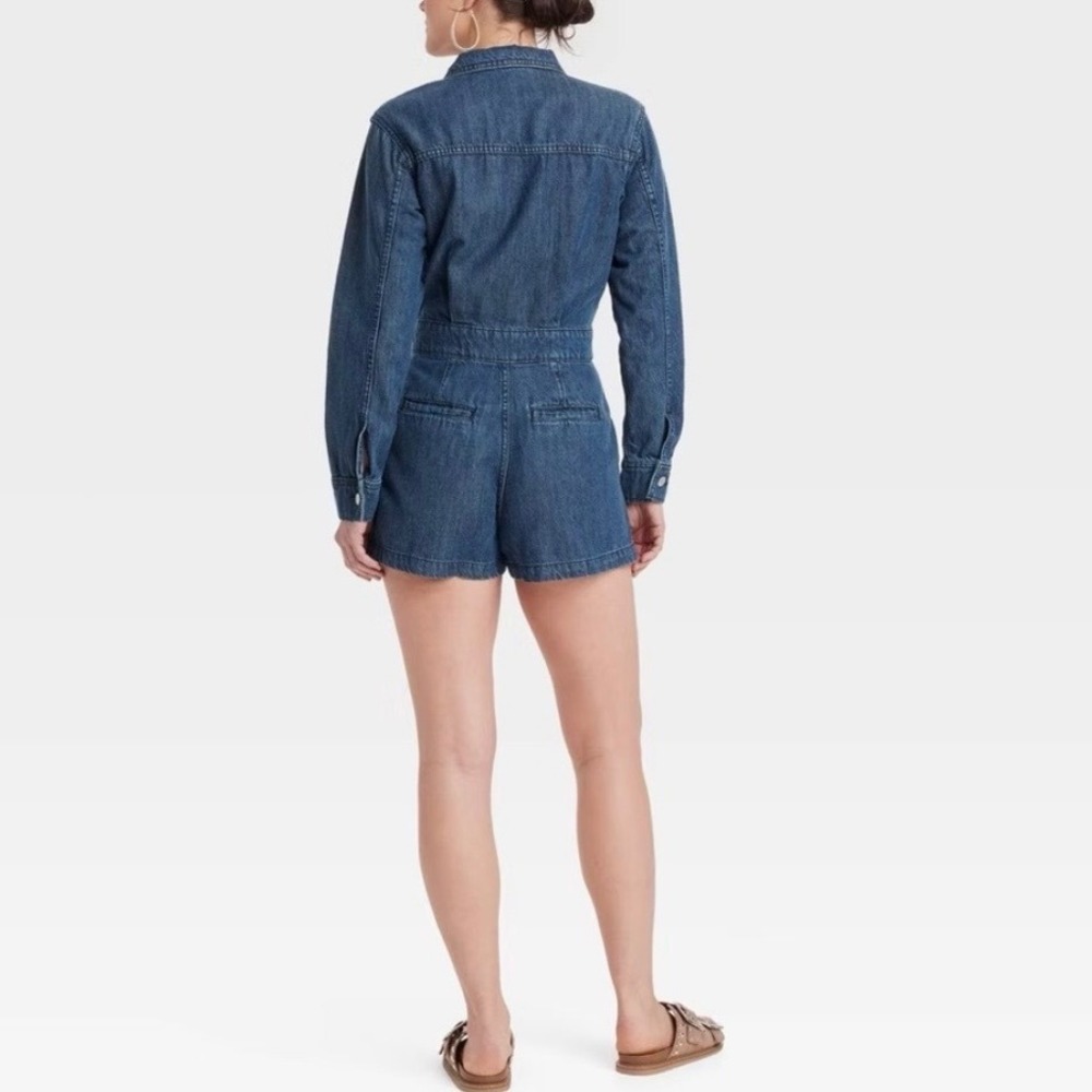 Universal Thread Denim Utility Romper Jumpsuit Blue Button Front Short Size 12 - Picture 6 of 7